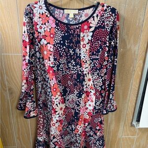 Michael Kors Floral Print Dress - Red, Pink, Navy